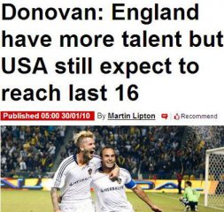 美國鋒王欲擒英格蘭進16強 坦言對陣小貝很興奮