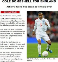 阿科爾世界杯之夢破碎 已鐵定無緣余下英超賽事