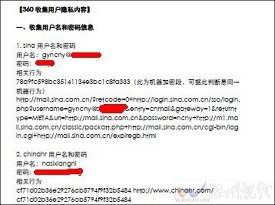 360竊取用戶隱私證據(jù)曝光：涉及百萬(wàn)用戶帳號(hào)