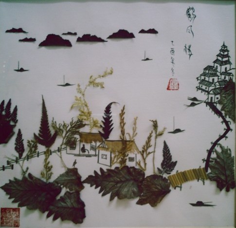 永嘉民間藝人周寶亮用樹葉做的畫