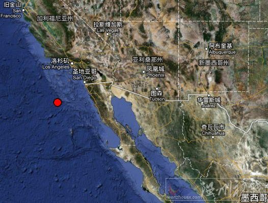 12月14日墨西哥西海域地震震中參考位置地圖