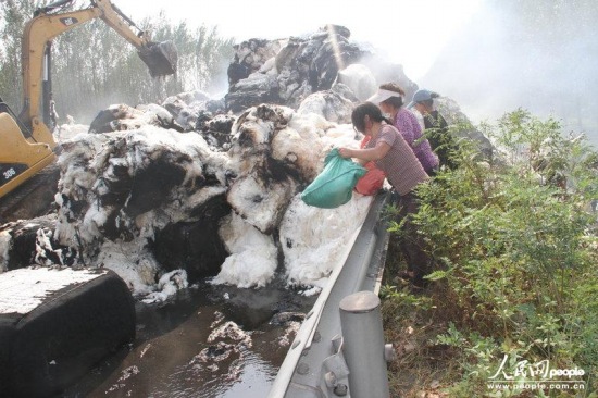 河南許昌村民哄搶棉花