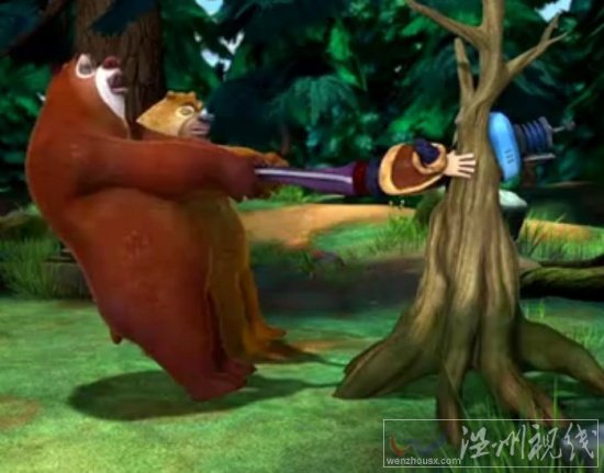 熊出沒李老板督促光頭強砍樹用工作計劃帽控制光頭強