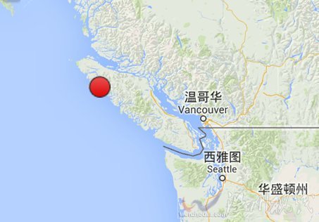 溫哥華地震震中示意圖