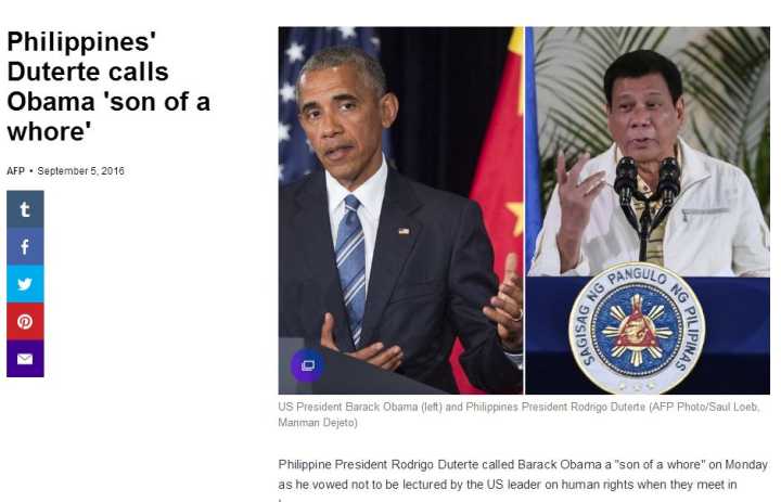 菲總統(tǒng)罵奧巴馬