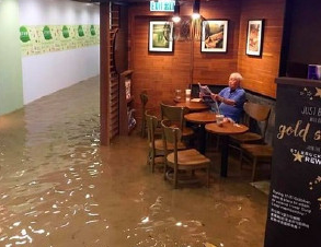 老伯臺(tái)風(fēng)中看報(bào)紙