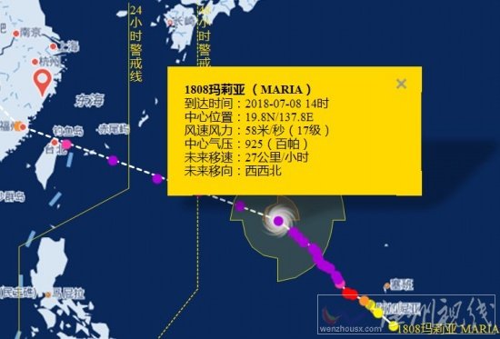 溫州臺風瑪莉亞路徑圖