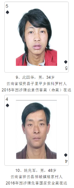 云南發撲克通緝令
