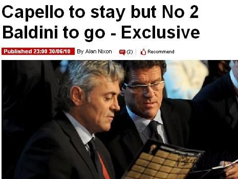 英媒曝卡佩羅留任至2012 世界杯折戟副手離隊